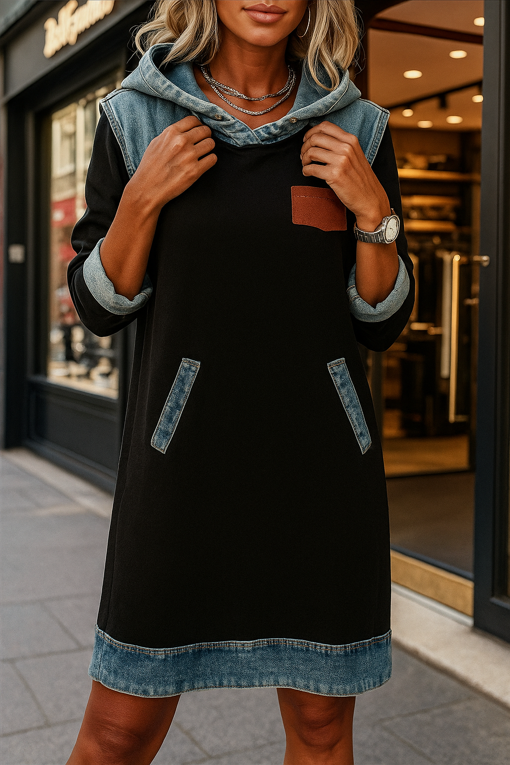 Denim Touch Hoodie Jurk | Voor de dagen waarop je alles aan wilt kunnen