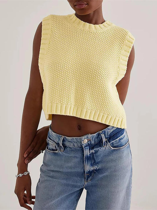 Combhasaki – Y2K Gebreid Mouwloos Vest met Open Rug en Strikdetail
