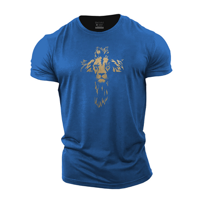 Lion Cross Katoenen T-shirt – Krachtige Print, Onmiskenbare Stijl